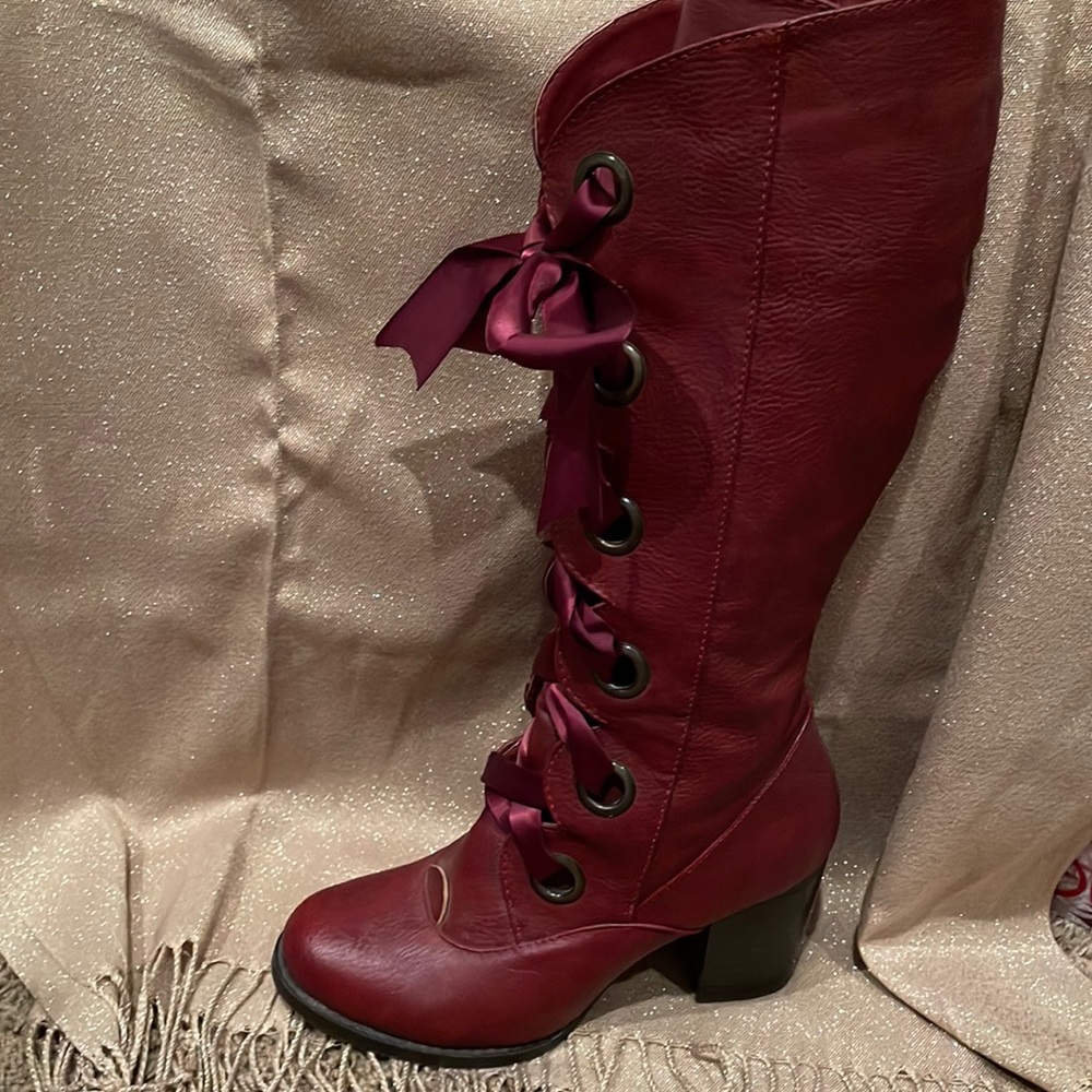 Burgundy lace front boots